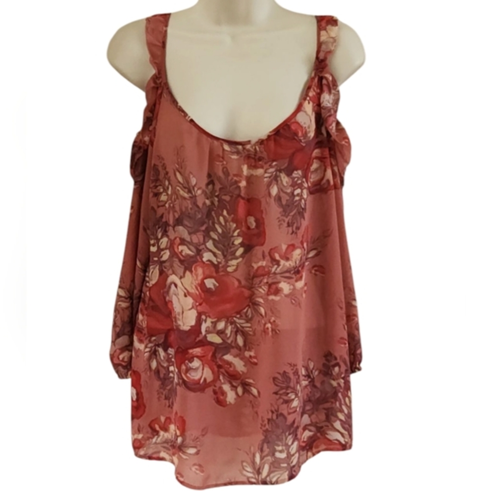 LC Lauren Conrad Womens Floral Sheer Blouse Tank Top